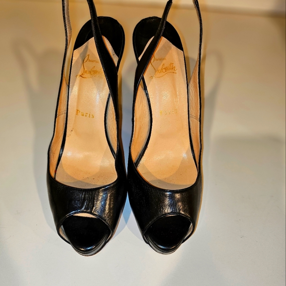 Christian Louboutin sling back peep toe platform heels